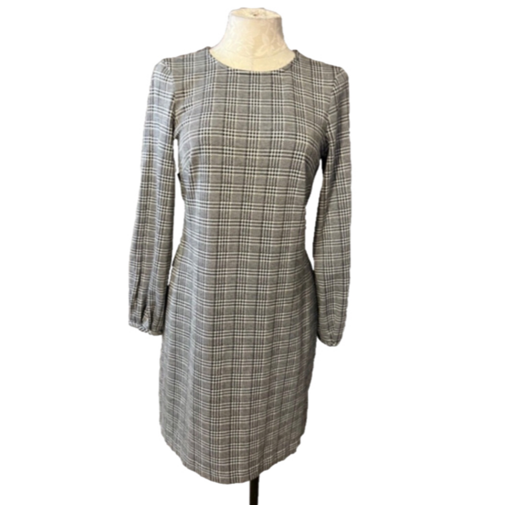 Chaps Ralph Lauren Dress Black White 8 Stretch Long Sleeve Shift Washable